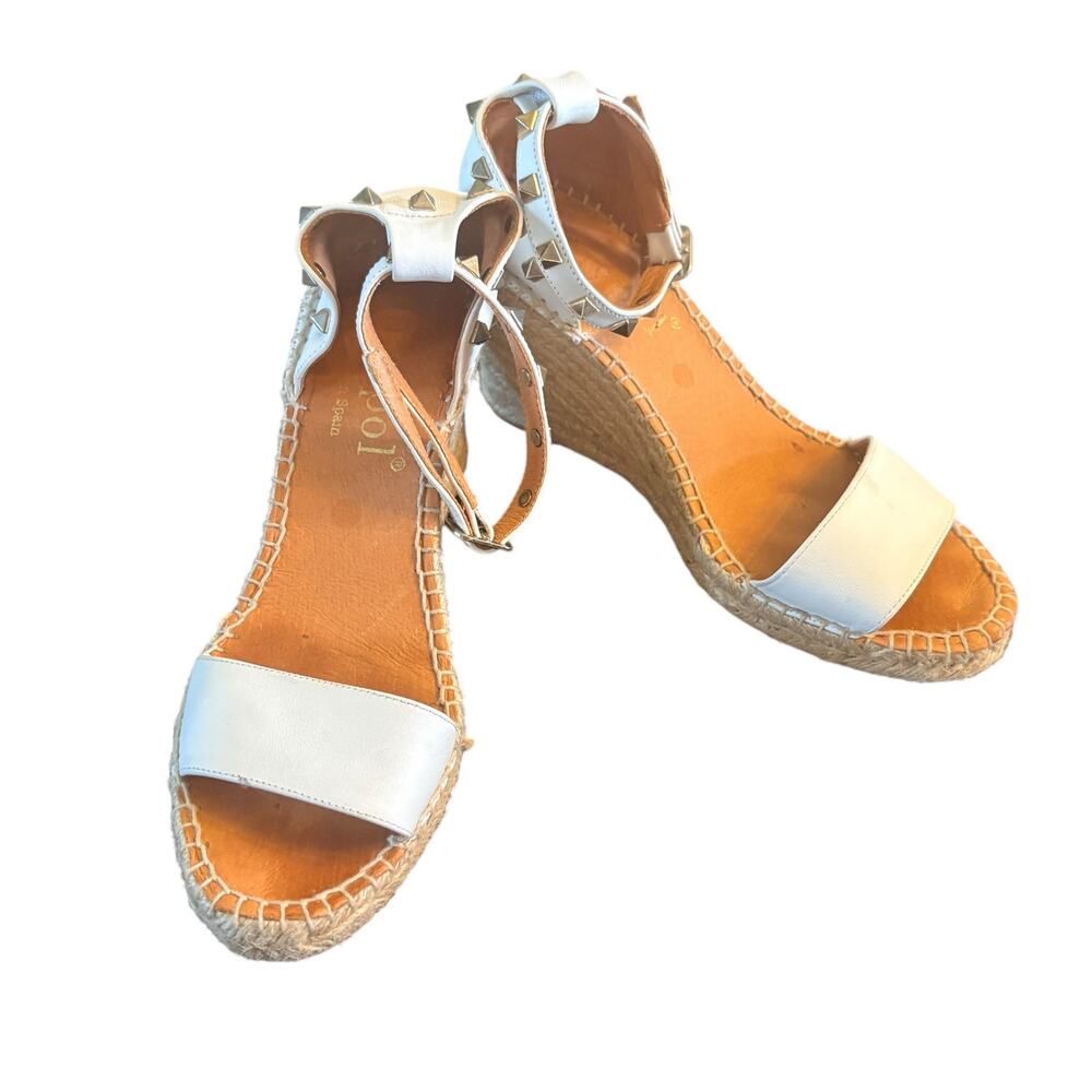 Maypol White Leather Studded Espadrille Wedge Sandals Made in Spain sz 37 (7)